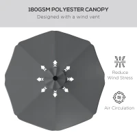 Outsunny Solar Patio Umbrella with LED and Tilt, Outdoor Market Table Umbrella Parasol with Crank, 3 x 3 (m), Dark Grey(m-6)