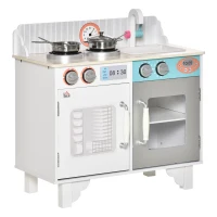 HOMCOM Kids Wooden Play Kitchen Toy Cooking Set Pretend Role Playset, with, Cooking Bench, Stainless Steel Pot for 3-6 Years(m-1)