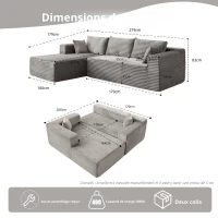 Canapé d'angle modulaire L‑avec chaiselongue, gain de place, design minimaliste, assise profonde, 279x179x83 cm, Gris(m-3)