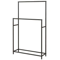 HOMCOM Handdoekstandaard, vrijstaand, 2 stangen, roestvrij, 66x20x110cm, Zwart(m-1)