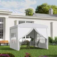 Outsunny Paviljoen, Partytent, 4 afneembare zijwanden, 2 ramen, metalen frame, 2,95 x 2,95 m, Wit(m-2)