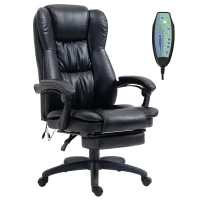 Vinsetto bureaustoel stoel directiestoel draaibare stoel met massagefunctie ligfunctie kunstleer schuim PP kunststof nylon zwart 68,5 x 68,5 x 119-127 cm(m-10)