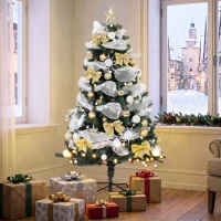 HOMCOM 5ft Pre-Lit Christmas Tree with 150 LED Lights, Artificial Xmas Tree with 8 Lighting Modes, 450 Tips, Remote, Green(m-9)