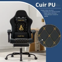 Fauteuil gamer avec repose-pieds, coussin doux pour la nuque et les lombaires, coussin de soutien amovible, 60x60x122 cm, Noir(m-8)