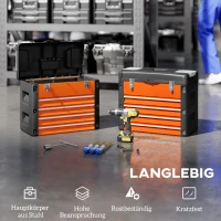 HOMCOM Lege gereedschapskist, 49,7 x 25,3 x 40,7 cm, gereedschapskoffer met 4 laden, mini-box, staal, oranje(m-5)