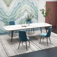 HOMCOM Set de 4 Scaune de Masa, Scaune de Bucatarie Moderne cu Tapiterie de Catifea, Spatar Curbat si Picioare de Otel pentru Camera de Zi, Dormitor, Albastru(m-2)