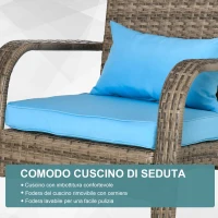 Outsunny Sedia da Giardino Adironrack con Braccioli, in Rattan e Acciaio, 64x80x90 cm, Marrone e Blu(m-5)