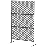 Outsunny Ruimteverdeler voor buiten, metalen wandscherm voor terras, veranda, tuin, vrijstaand klimrooster, staal, zwart(m-10)