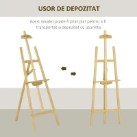 HOMCOM Șevalet pentru Pictură Portabil și Pliabil, Înălțime și Înclinare Reglabile, Culoare Lemn(m-4)