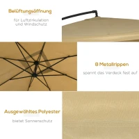 Outsunny parasol met muskietennet, inclusief Handslinger, ventilatieopening, 296 cm x 296 cm x 272 cm, wit+ zwart(m-6)