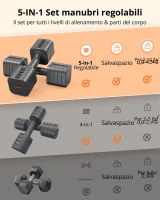 Set di manubri regolabili 5‑in‑1 (2 pezzi), design quadrato anti-rotolamento, con impugnatura morbida in TPU, 34x26x16 cm, Grigio(m-9)