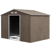 Outsunny Tuinschuur met 2 Schuifdeuren, 4 Ramen, Weerbestendig, Metalen Constructie, 2,7 x 1,9 x 1,9 m, Bruin(m-10)