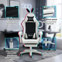 Vinsetto Sedia Gaming con Orecchie da Coniglio, Poggiapiedi, Cuscini, Reclinabile e Altezza Regolabile, Nero(m-8)