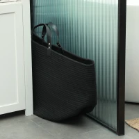 HOMCOM Panier à linge 88L, corbeille à linge en coton avec poignées pliable, 56 x 35,5 cm, noir(m-7)