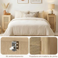 HOMCOM Conjunto de 2 Mesas de Cabeceira com Porta de Vime Mesas de Cabeceira Estilo Boho Prateleira Ajustável Madeira(m-7)