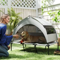 PawHut Lettino per Cani con Copertura a 3 Lati Rimovibile, in Poliestere e Acciaio, 106x76x94 cm, Grigio Chiaro e Nero(m-2)