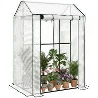 Outsunny Serre de jardin avec 2 espaces et 2 portes enroulables - 0,8 m² Serre à tomates dim. 1L x 0,8l x 1,5H m, Acier et PE(m-11)