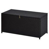 Outsunny Coffre Malle de Rangement, 118L x 54l x 59H cm, Résine Tressée Imitation Rotin, Café Foncé(m-1)