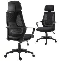Vinsetto Chaise bureau ergonomique, fauteuil de bureau en maille, appui-tête, hauteur réglable, 64 x 55 x 116-126 cm, noir(m-1)