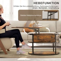 HOMCOM Ronde koffietafel met opklapbaar tafelblad, opbergruimte, zijplanken en stalen frame, bruin(m-4)