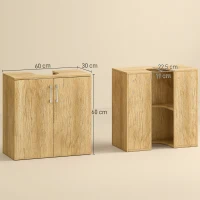HOMCOM Dulap Suspendat pentru Baie, Sub Chiuvetă, cu 2 Uși și 2 Rafturi din Lemn, Culoare Natur(m-3)