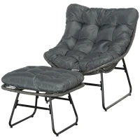 Outsunny set van twee rotan fauteuils met kruk staalgrijs 69 x 76 x 70 cm(m-9)