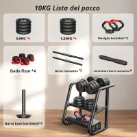 Set di manubri regolabile 5‑in‑1, set da 2, ammortizzante, salva-pavimento, anti-ruggine e inodore, 57,5x29x17,5 cm, Nero(m-5)