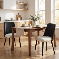 HOMCOM Juego de 2 Sillas de Cocina con Respaldo de PU de Imitación Ratán Patas de Acero y Asiento Acolchado Negro y Beige(m-10)