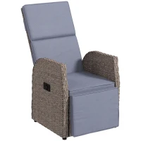 Outsunny 148° Reclining Rattan Garden Armchair, with Footrest - Brown/Grey(m-1)