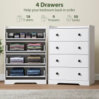 HOMCOM 4 Drawer Chest of Drawers, Modern Dresser for Bedroom, Storage Cabinet for Living Room Entryway, White Wood Effect(m-4)