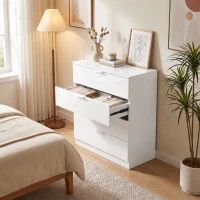 HOMCOM High Gloss 4-Drawer Chest of Drawers, Space-Saving Bedroom Storage Unit with Smooth Runners, White(m-8)