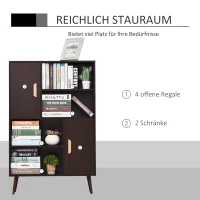 HOMCOM Kommode Sideboard Schubladenkommode Highboard Schrank Anrichte Schuhschrank Küchenregal Küchenschrank mit 2 Türen 5 Fächern Nussbaum 80 x 23,5 x 123 cm(m-5)