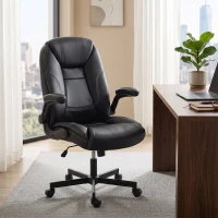 HOMCOM Chaise bureau ergonomique fauteuil de bureau accoudoirs relevables hauteur réglable fonction bascule noir(m-10)