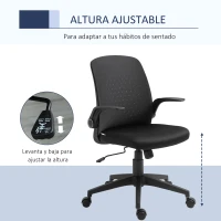 Vinsetto Silla de Oficina Ergonómica Silla Escritorio Giratoria para Adolescentes Ajustable en Altura con Reposabrazos Abatible Soporte Lumbar y Respaldo Transpirable Ligera 57x61x93-102 cm Negro(m-4)
