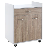 HOMCOM Chariot de service desserte de cuisine à roulettes tiroir placard 2 portes étagère en bois blanc aspect chêne clair(m-16)
