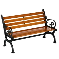 Outsunny Tuinbank voor 2 personen, decoratieve armleuningen, voor tuin en terras, gietaluminium + natuurlijk hout, 120 x 64 x 79 cm, teak(m-11)