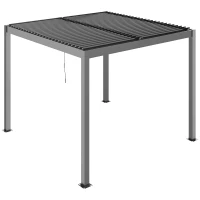 Outsunny Pergola bioclimatique extérieur en aluminium 3 x 3 m avec rideaux, système de drainage caché, gris(m-1)