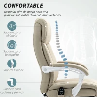 HOMCOM Silla de Oficina de Masaje con Respaldo Alto Reclinable con Calor Lumbar Reposapiés y Ruedas 66x70x112-120 cm Beige(m-6)