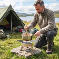 Outsunny 7000W Camping Stove with Piezo Ignition, High Power Gas Stove with 50kg Capacity and Carry Bag for Outdoor Hiking Khaki(m-14)