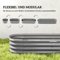 Outsunny Houten plantenbak, modulair verhoogd bed, beschermde randen, bodemloos ontwerp, 195 x 62 x 30 cm, zilver(m-4)