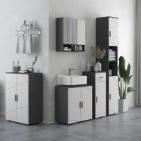 kleankin 5-Piece Bathroom Furniture Set, Bathroom Storage Cabinet with Doors and Shelves, Tall and Small Floor Cabinets, Wall-mounted Mirror Cabinet, Under Sink Cabinet, Grey(m-2)