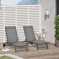 Outsunny Set 2 Lettini Prendisole con Schienale Reclinabile, in Alluminio e Tessuto Traspirante, 66x165x102 cm, Grigio Scuro(m-2)
