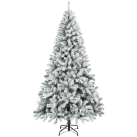 HOMCOM Árbol de Navidad Nevado de 180 cm con 650 Puntas de PVC Ignífugo Ramas Articuladas Montaje Rápido Verde y Blanco