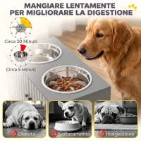 PawHut Portaciotole per Cani con 2 Ciotole da 2L in Acciaio Inox e Armadietto Inferiore, in Legno, 60x30x35.5 cm, Grigio(m-7)
