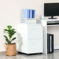 Vinsetto Cassettiera Ufficio con Ruote, Schedario Portadocumenti a 2 Cassetti con Serratura e 2 Chiavi in Acciaio, 39x48x67cm, Bianco(m-10)