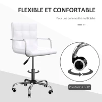 HOMCOM Lot de 2 chaises de bureau fauteuil manager pivotant hauteur réglable revêtement synthétique capitonné blanc(m-5)