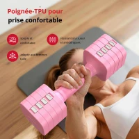 5‑en‑1 ensemble d'haltères réglable (2 pièces), Dual‑Lock, poignée souple en TPU, 29,5x24,5x13 cm, rose(m-1)