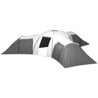 Outsunny Kampeertent voor 6-9 personen, 4 kamers, voortent, waterdicht, 615x 615x225cm, Grijs(m-10)