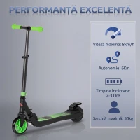HOMCOM Trotinetă Electrică Pliabilă pentru Copii 6+ Ani cu Înălțime Reglabilă, 71x36.5x75-80 cm, Negru și Verde(m-4)