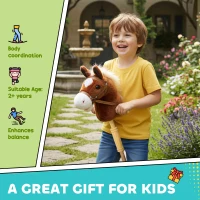 AIYAPLAY Stick Horse with Wood Wheels, Real Pony Neighing and Galloping Sounds, Grip Handle, 95 cm, Brown(m-7)